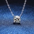 Classic S925 sterling silver solitaire moissanite necklace with 1-carat round brilliant gem - 925 Silver / 6.5mm High Carbon Stone