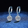 S925 sterling silver hoop earrings featuring 1ct D-color round moissanite drop pendants - 6.5MM / Silver Rhinestone