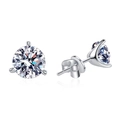 Three-prong S925 sterling silver stud earrings with brilliant D color moissanite stones - 30 Points 4mm / Rhinestone (High Carbon Stone)