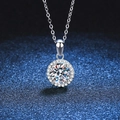 Elegant S925 silver necklace featuring a 1-carat moissanite pendant with halo diamonds - 925 Silver / 6.5mm High Carbon Stone