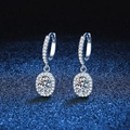 Orecchini pendenti ovali in moissanite e argento sterling S925 con pavé di diamanti - Zirconia Ovale / Argento 925