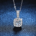 Classic square halo necklace with round cut moissanite pendant in s925 sterling silver - 6.5mm White Rhinestone Style
