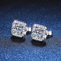 Square halo stud earrings featuring brilliant round moissanite in S925 sterling silver - 5mm High Carbon Stone