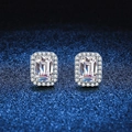 Pendientes de moissanita con corte esmeralda y halo en plata de ley S925 para mujer - Corte Esmeralda