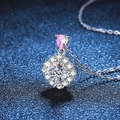 S925 sterling silver necklace with square moissanite pendant and pink pear-shaped gem - 925 Silver / Silver (Red Rhinestone Accent)