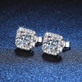Luxury S925 sterling silver halo stud earrings with round moissanite in square setting - 4mm High Carbon Stone