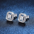 Elegantes pendientes de halo en plata 925 con piedras rectangulares de moissanita - Piedra de Alto Carbono Rectangular 3*4 / Plata 925