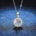 925 silver sunflower necklace featuring a 1ct round moissanite with baguette diamond halo - 6.5mm White Rhinestone Style