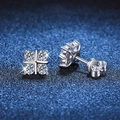 Classic S925 sterling silver cross floral stud earrings featuring brilliant moissanite stones - 925 Silver / Silver (80pt Moissanite)