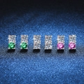 Orecchini a perno classici in argento S925 con doppie pietre di moissanite colorate - Argento 925 / Moissanite Bianco + Verde