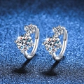 Sparkling S925 sterling silver moissanite hoop earrings with dual round brilliant cut stones - 60 Points + 60 Points Moissanite