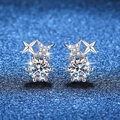 S925 sterling silver star stud earrings with 1 carat D color moissanite on blue background - 925 Silver / High Carbon Stone