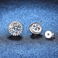 Pendientes halo de plata de ley S925 con moissanita redonda y cierre de mariposa clásico - Plata 925 / 6.5mm+6.5mm Piedra de alto carbono