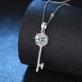 S925 silver key pendant necklace with a 1ct Moissanite and sparkling halo on black stand - 925 Silver / 6.5mm High Carbon Stone