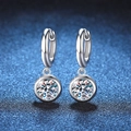 Classic S925 sterling silver hoop earrings featuring 1 carat Moissanite round pendant - 6.5mm High Carbon Stone (5171027262571) / 925 Silver