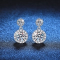 Elegantes pendientes de plata S925 con Moissanita en un diseño refinado de doble halo - Piedra de Alto Carbono de 6.5mm (Oro Blanco)