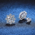 Pendientes de plata S925 con diseño de copo de nieve y moissanita redonda central - Piedra de Alto Carbono de 6.5mm (E094)