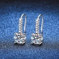 French style S925 sterling silver moissanite drop earrings with four-claw round cut stones - 925 Silver / 6.5mm High Carbon Stone