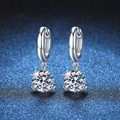 Classic S925 sterling silver hoop earrings with three-prong set Moissanite stones - 925 Silver / 0.5ct+0.5ct Moissanite