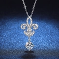 S925 silver iris flower pendant necklace with 1-carat moissanite stone on blue background - 925 Silver / High Carbon Stone Style