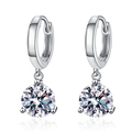 Elegant S925 sterling silver hoop earrings featuring 3-prong round moissanite stones - 925 Silver / 5mm High Carbon Stone