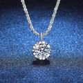 Sparkling S925 sterling silver crown necklace with a 1 carat round cut moissanite pendant - 925 Silver / 6.5mm High Carbon Stone