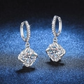 S925 silver hoop earrings with square cross moissanite pendant and round-cut stones - 6.5mm Round Cut Style (6.5mm高碳石) / 6.5MM