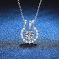 Luxurious S925 sterling silver horseshoe pendant necklace with brilliant moissanite stone - 6.5mm High Carbon Stone Style (XL112) / 925 Silver