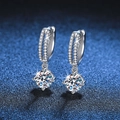 Classic 925 sterling silver hoop earrings with 1 carat moissanite four-prong solitaire - 6.5mm High Carbon Stone / 925 Silver