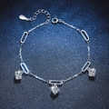 S925 sterling silver chain bracelet with three sparkling 1.5 carat moissanite stones - 5mm High Carbon Stone / 925 Silver