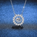 Elegant S925 sterling silver necklace with a 1 carat round moissanite dancing stone pendant - High Carbon Stone / 925 Silver