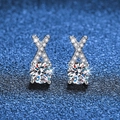 S925 sterling silver cross X-shaped stud earrings with sparkling moissanite stones - 5mm High Carbon Stone (E130) / 925 Silver