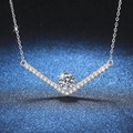 925 Sterling Silver V-shape Moissanite Pendant Necklace with 1CT Brilliant Cut Stone - 6.5mm High Carbon Stone / 925 Silver