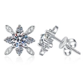 S925 Sterling Silber Schneeflocken Ohrstecker mit einem runden 1ct Moissanit Hauptstein - Silber Stil (0.5ct Moissanit) / 925er Silber