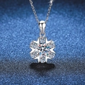 Sparkling S925 silver snowflake necklace with 1-carat moissanite on a blue background - 1 Carat Moissanite Style / 925 Silver