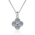 Elegant S925 sterling silver four-leaf clover pendant necklace with moissanite stones - 925 Silver / Silver Moissanite (With Certificate)