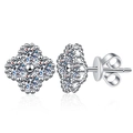 Orecchini a perno a quadrifoglio in argento S925 e moissanite con pietre preziose - Argento 925 / Oro Bianco