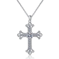 Elegante collana con ciondolo a croce in argento sterling S925 con pietra moissanite centrale - Argento 925 / Pietra ad alto contenuto di carbonio da 6.5mm