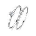 Set di anelli in argento S925 con moissanite solitaria e fascia pavé intrecciata - US 9 / Moissanite