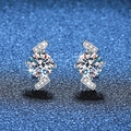 S925 Sterling Silber geometrische Ohrstecker mit 2 Karat Moissanit im Vier-Klauen-Design - 925er Silber / 1 Karat + 1 Karat Moissanit
