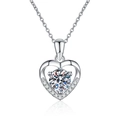 S925 sterling silver heart pendant necklace with 1 carat moissanite and classic halo - High Carbon Stone Heart Necklace / 925 Silver