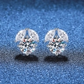 Orecchini a fiore in argento S925 con moissanite taglio rotondo e marquise - Argento 925 / Pietra ad alto contenuto di carbonio da 6.5mm / Stile Argento