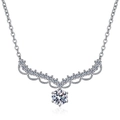 S925 sterling silver wave wing necklace with 1-carat moissanite pendant and V-shaped accents - 925 Silver / Silver High Carbon Stone
