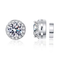 Orecchini magnetici classici con moissanite in argento S925 con contorno di zirconi - Pietra ad alto contenuto di carbonio da 6.5mm
