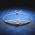 S925 sterling silver adjustable bracelet with 1 carat round moissanite center stone - 925 Silver / 6.5mm High Carbon Stone