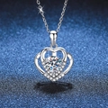 Collana in argento sterling S925 con pendente a cuore e una moissanite centrale da 1 carato - Argento 925 / Pietra ad alto contenuto di carbonio da 6.5mm