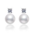 Elegant S925 sterling silver stud earrings with 8mm white pearl and sparkling moissanite - 925 Silver / Moissanite Style