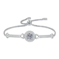 Luxury 925 sterling silver adjustable bracelet with 1 carat moissanite and heart accents - 925 Silver / 1 Carat Moissanite