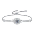 Luxurious 925 sterling silver halo bracelet with 1 carat round moissanite and heart accents - 925 Silver / 6.5mm High Carbon Stone