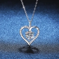 Elegant S925 sterling silver heart necklace with 1 carat moissanite on blue background - 925 Silver / White High Carbon Stone Style
